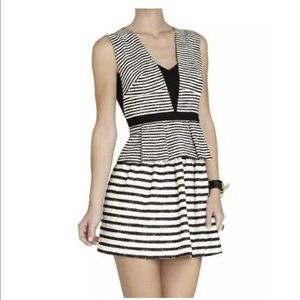 BCBG Piper Black and White Stripe Peplum Dress